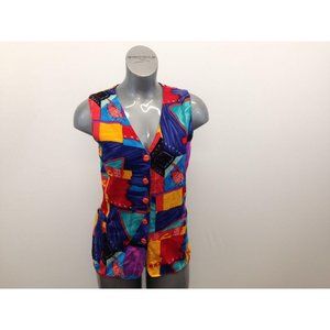 Cleo Petites Colorful Vest Women’s Size 4 V Neck